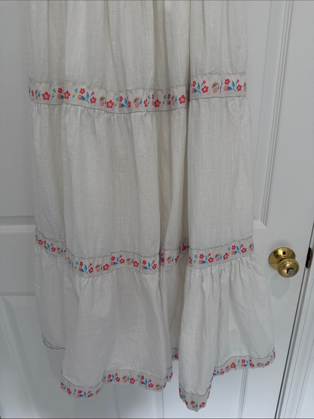Rachel Zoe Smocked White Cotton Tiered Embroidered Boho Peasant Dress 6 - Picture 6 of 16